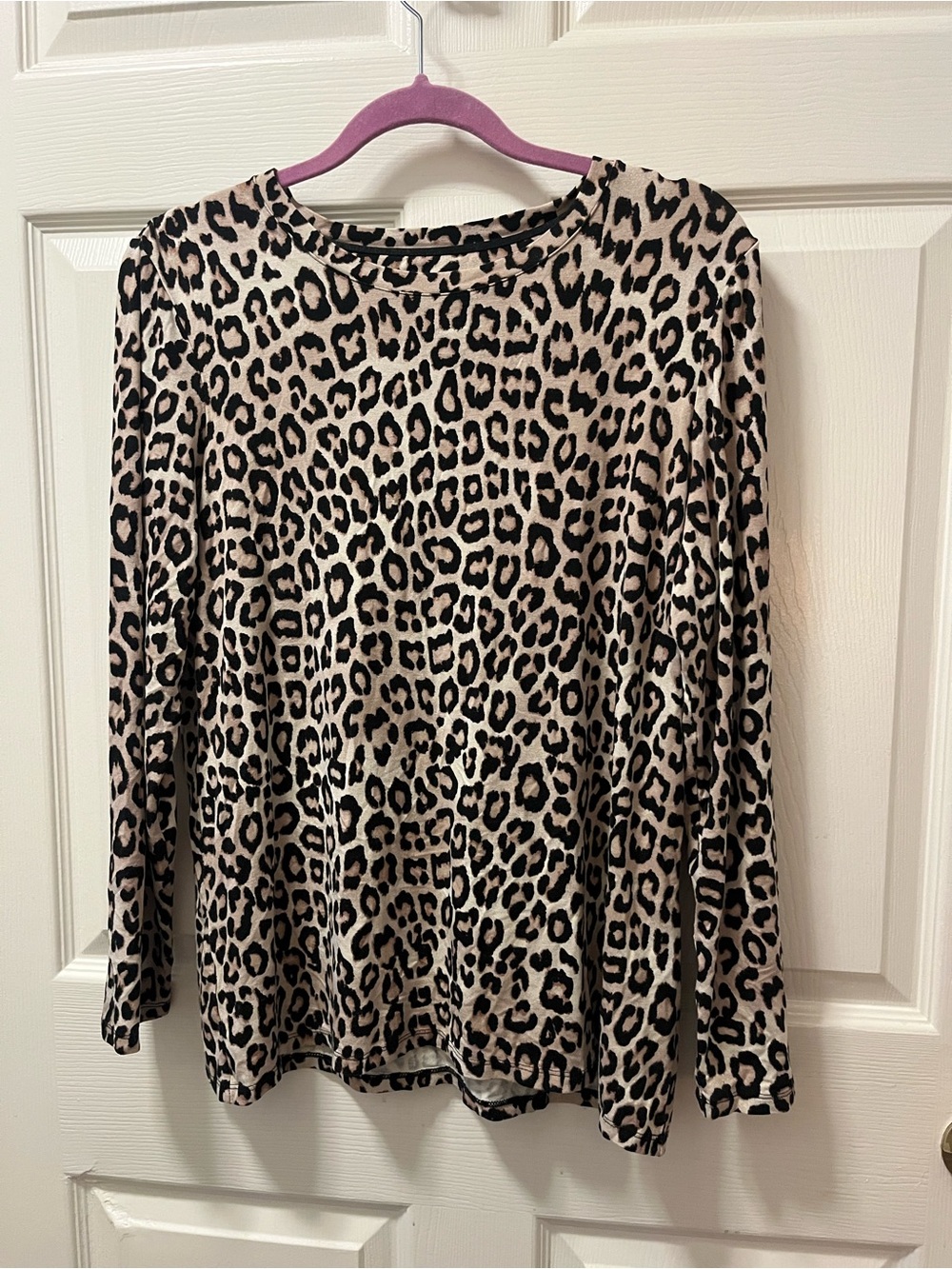 Chico’s Leopard Print Top Women’s Size 2 US Large Long Sleeve Stretch Knit - Picture 2 of 7